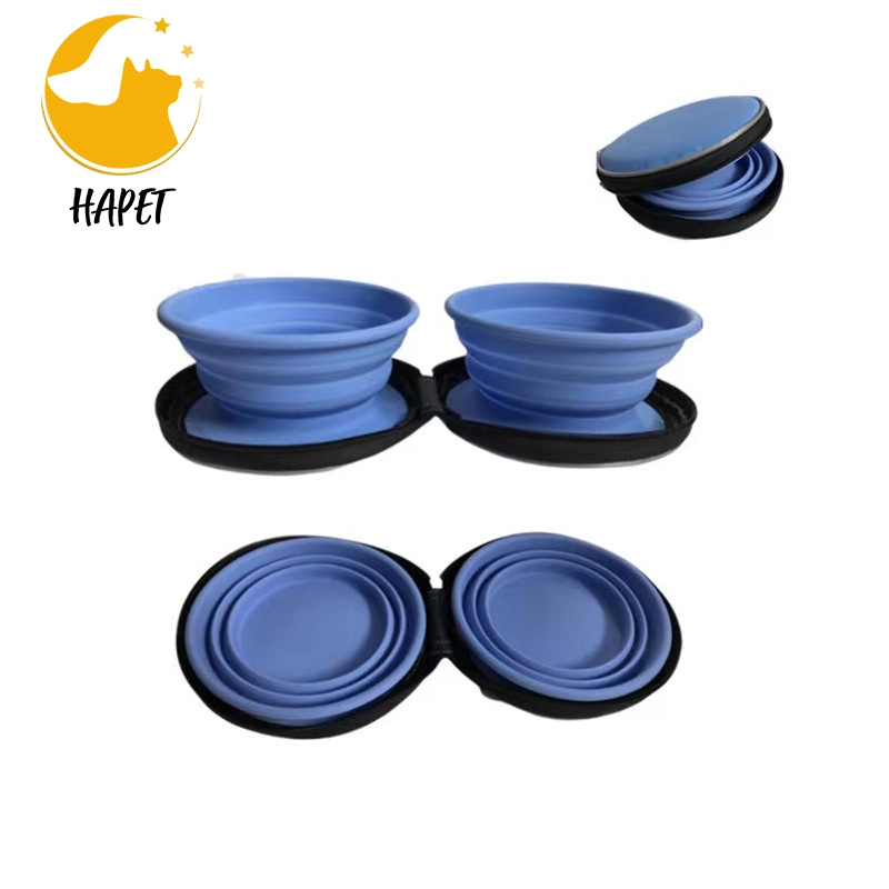 Pet Supplies Go out Portable Collapsible Dog Bowl Water Feeding Car Sewn Silicone Double Bowl