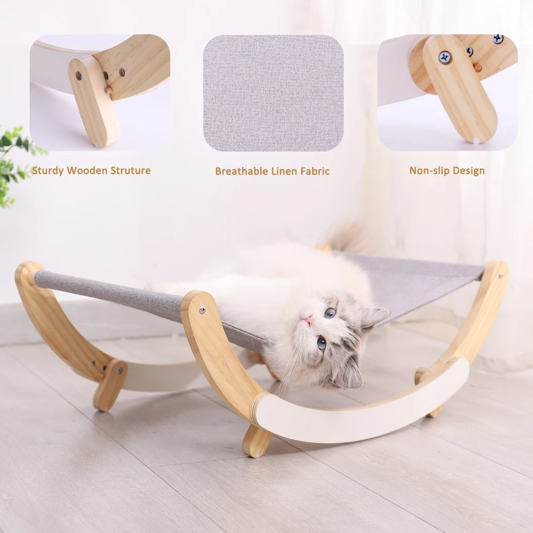 Custom Luxury Eco Wooden Small Pet Furniture Cat Swing Bed Dog Cat Hammock Bed with Removable Cover