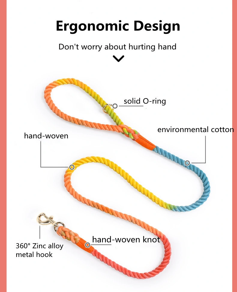 Amazon Hot Trend Gradient Pet Dog Cotton Round Rope Leash Comfortable and Durable Dog Leash