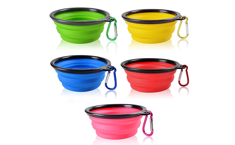 Collapsible Dog Bowls, 5 Pack Food Grade Silicone BPA Free Cat Pet Plate for Feeding Watering on Journeys Travel Hiking Camping