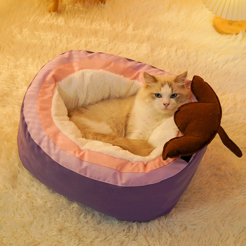 Luxury Eggplant Shape Semi-Enclosed Plush Cat Pet Bed