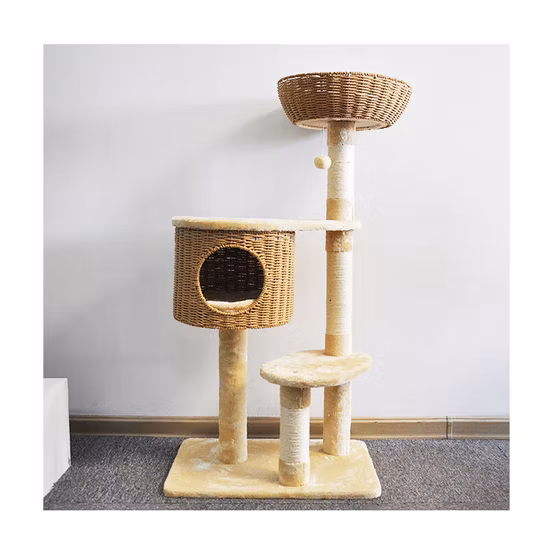 Venta al por mayor de China, fabricación de 5 niveles, árbol grande para gatos y juguetes para mascotas con hamaca y poste para rascar gatos